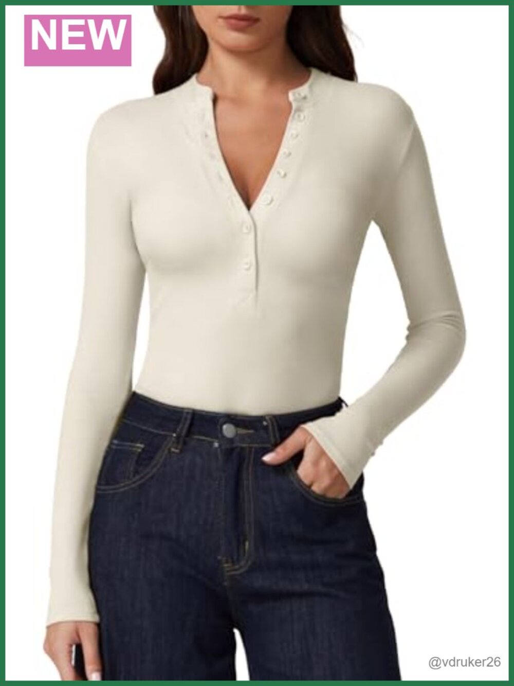 Women's Ribbed Knit V-Neck Button Down Slim Fit Long Sleeve Top